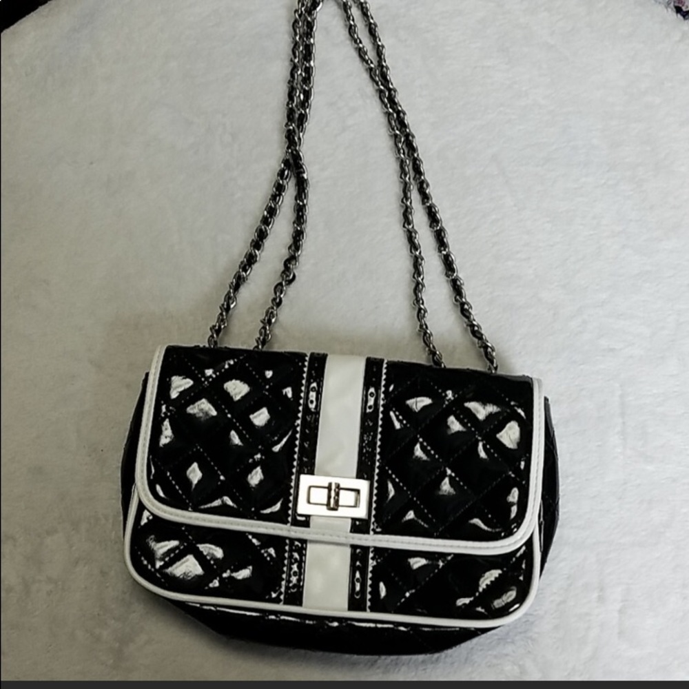 WHBM shiny black and white purse